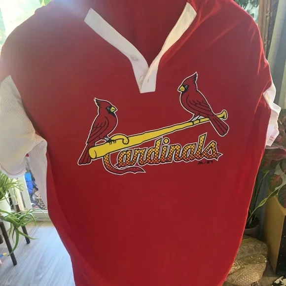 NEW St. Louis CARDINALS MAJESTIC 2-Button *COOL BASE* Henley Jersey SHIRT XL - Picture 2 of 2